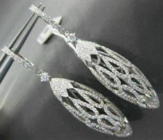 ANTIQUE 3.07CT DIAMOND 18K WHITE GOLD LONG FILIGREE DOME HANGING EARRINGS E00897