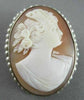 ANTIQUE 14K WHITE HAND CARVED LADY SHELL CAMEO W/ SOUTH SEA PEARLS PENDANT #2093