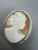 ANTIQUE 14K WHITE HAND CARVED LADY SHELL CAMEO W/ SOUTH SEA PEARLS PENDANT #2093