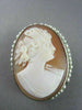 ANTIQUE 14K WHITE HAND CARVED LADY SHELL CAMEO W/ SOUTH SEA PEARLS PENDANT #2093
