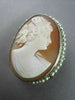 ANTIQUE 14K WHITE HAND CARVED LADY SHELL CAMEO W/ SOUTH SEA PEARLS PENDANT #2093