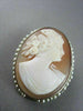 ANTIQUE 14K WHITE HAND CARVED LADY SHELL CAMEO W/ SOUTH SEA PEARLS PENDANT #2093