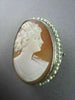 ANTIQUE 14K WHITE HAND CARVED LADY SHELL CAMEO W/ SOUTH SEA PEARLS PENDANT #2093