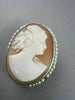 ANTIQUE 14K WHITE HAND CARVED LADY SHELL CAMEO W/ SOUTH SEA PEARLS PENDANT #2093