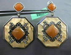 ANTIQUE .67CT DIAMOND & ORANGE AVENTURINE 18KT TRI COLOR GOLD FILIGREE EARRINGS