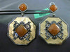 ANTIQUE .67CT DIAMOND & ORANGE AVENTURINE 18KT TRI COLOR GOLD FILIGREE EARRINGS