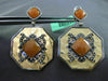 ANTIQUE .67CT DIAMOND & ORANGE AVENTURINE 18KT TRI COLOR GOLD FILIGREE EARRINGS