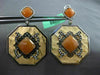 ANTIQUE .67CT DIAMOND & ORANGE AVENTURINE 18KT TRI COLOR GOLD FILIGREE EARRINGS
