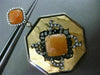 ANTIQUE .67CT DIAMOND & ORANGE AVENTURINE 18KT TRI COLOR GOLD FILIGREE EARRINGS