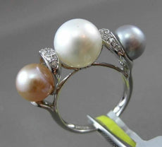 ANTIQUE .18CT DIAMOND 18KT WHITE GOLD AAA TRI COLOR NATURAL SOUTH SEA PEARL RING