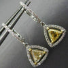 1.43CT WHITE & FANCY YELLOW DIAMOND 18KT GOLD TRILLION HALO HANGING EARRINGS
