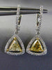1.43CT WHITE & FANCY YELLOW DIAMOND 18KT GOLD TRILLION HALO HANGING EARRINGS