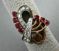 ANTIQUE LARGE 1.2CT OLD MINE DIAMOND & AAA RUBY 14K WHITE & ROSE GOLD RING 22916