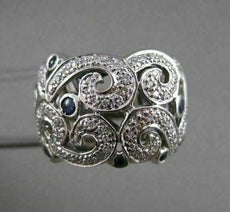 ANTIQUE 1.05CTW SAPPHIRE DIAMOND 14KT WHITE GOLD WIDE FILIGREE BAND RING #20399