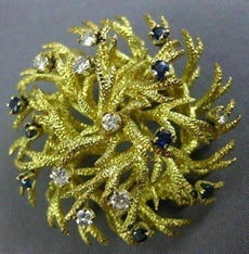 ANTIQUE .46CT DIAMOND & AAA SAPPHIRE 18KT YELLOW GOLD 3D ETOILE LEAF PIN BROOCH