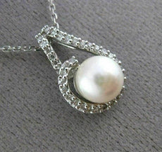 ESTATE .20CT DIAMOND & SOUTH SEA PEARL 14K WHITE GOLD HALO 3D FLOATING PENDANT