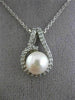 ESTATE .20CT DIAMOND & SOUTH SEA PEARL 14K WHITE GOLD HALO 3D FLOATING PENDANT