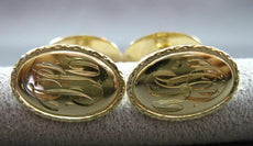 ANTIQUE LARGE 14KT YELLOW GOLD OVAL FILIGREE ENGRAVABLE CUFF LINKS #18747