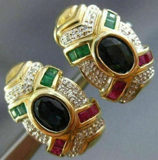 ANTIQUE LARGE 2.64CT DIAMOND & MULTI-GEM 14KT TWO TONE CLIP ON EARRINGS #21745