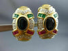 ANTIQUE LARGE 2.64CT DIAMOND & MULTI-GEM 14KT TWO TONE CLIP ON EARRINGS #21745