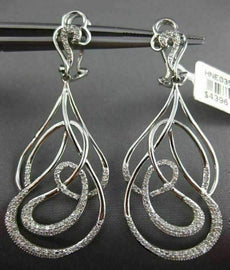 ESTATE 1.17CT DIAMOND 18KT WHITE GOLD 3D MULTI WAVE CLIP ON HANGING EARRINGS