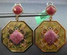 LARGE 1.1CT DIAMOND & PINK AGATE 18K ROSE & YELLOW GOLD OCTAGON HANGING EARRINGS