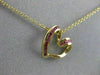 ESTATE RUBY HANGING OPEN HEART 3D CHANNEL 14KT YELLOW GOLD PENDANT + CHAIN ##925