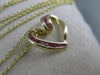 ESTATE RUBY HANGING OPEN HEART 3D CHANNEL 14KT YELLOW GOLD PENDANT + CHAIN ##925