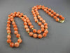 ANTIQUE LONG 14KT YELLOW GOLD BEAD 3D AAA PINK CORAL FILIGREE NECKLACE #25473