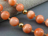 ANTIQUE LONG 14KT YELLOW GOLD BEAD 3D AAA PINK CORAL FILIGREE NECKLACE #25473