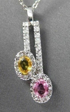 ANTIQUE 1.0CT DIAMOND AAA PINK & YELLOW SAPPHIRE 14K WHITE GOLD FLOATING PENDANT