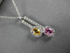 ANTIQUE 1.0CT DIAMOND AAA PINK & YELLOW SAPPHIRE 14K WHITE GOLD FLOATING PENDANT