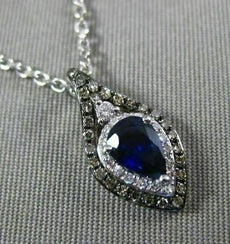.66CT WHITE CHOCOLATE FANCY DIAMOND & SAPPHIRE 14KT WHITE GOLD TEAR DROP PENDANT
