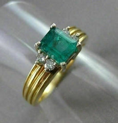 ANTIQUE 1.18CT AAA COLOMBIAN EMERALD & DIAMOND 14K W&Y GOLD ENGAGEMENT RING #128