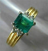 ANTIQUE 1.18CT AAA COLOMBIAN EMERALD & DIAMOND 14K W&Y GOLD ENGAGEMENT RING #128