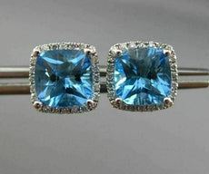 ESTATE 4.02CT DIAMOND & BLUE TOPAZ 14KT WHITE GOLD SQUARE HALO CLASSIC EARRINGS