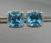 ESTATE 4.02CT DIAMOND & BLUE TOPAZ 14KT WHITE GOLD SQUARE HALO CLASSIC EARRINGS