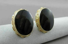 ANTIQUE LARGE 14KT YELLOW GOLD OVAL AAA ONYX FILIGREE EARRINGS BEAUTIFUL #22565