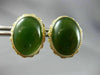 ANTIQUE LARGE & AAA JADE 14KT YELLOW GOLD 3D OVAL FILIGREE STUD EARRINGS #26105