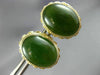 ANTIQUE LARGE & AAA JADE 14KT YELLOW GOLD 3D OVAL FILIGREE STUD EARRINGS #26105