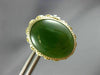 ANTIQUE LARGE & AAA JADE 14KT YELLOW GOLD 3D OVAL FILIGREE STUD EARRINGS #26105