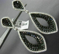 LARGE 6.70CT WHITE & BLACK DIAMOND 14KT WHITE GOLD 3D DROP LEAF HANGING EARRINGS