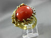 ANTIQUE LARGE .20CT DIAMOND & AAA CORAL 14K 2 TONE GOLD ROUND FLOWER RING #21861