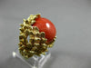 ANTIQUE LARGE .20CT DIAMOND & AAA CORAL 14K 2 TONE GOLD ROUND FLOWER RING #21861