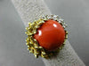 ANTIQUE LARGE .20CT DIAMOND & AAA CORAL 14K 2 TONE GOLD ROUND FLOWER RING #21861