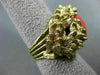 ANTIQUE LARGE .20CT DIAMOND & AAA CORAL 14K 2 TONE GOLD ROUND FLOWER RING #21861