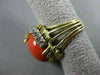 ANTIQUE LARGE .20CT DIAMOND & AAA CORAL 14K 2 TONE GOLD ROUND FLOWER RING #21861