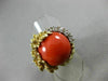 ANTIQUE LARGE .20CT DIAMOND & AAA CORAL 14K 2 TONE GOLD ROUND FLOWER RING #21861