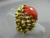 ANTIQUE LARGE .20CT DIAMOND & AAA CORAL 14K 2 TONE GOLD ROUND FLOWER RING #21861