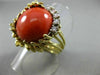 ANTIQUE LARGE .20CT DIAMOND & AAA CORAL 14K 2 TONE GOLD ROUND FLOWER RING #21861